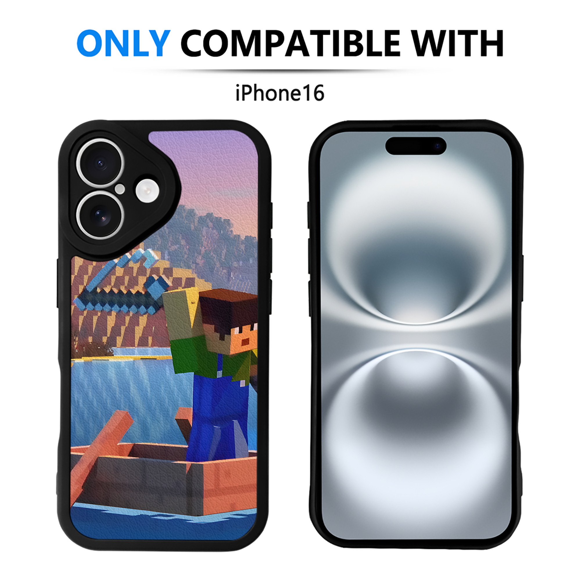 （画像用） マインクラフト ブロックの世界 Minecraft MC Block world 【iPhone 16シリーズ対応】シリコンスマホケース（レザー調） 材質：シリコン